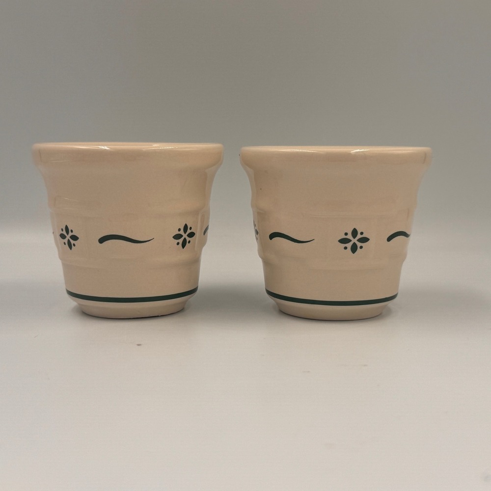 Longaberger Pottery Woven Traditions Sage Green Custard Cups Ramekins Set of 2